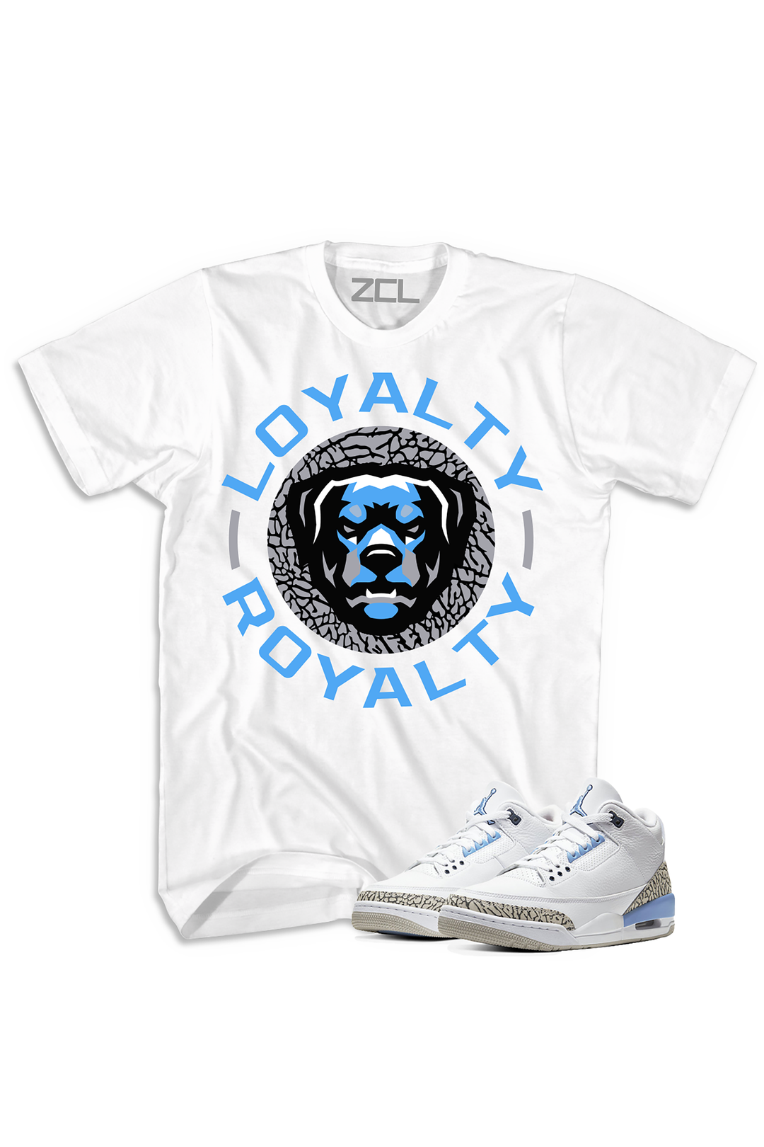 ZCL Loyalty-Royalty “UNC” Jordan 3 HookUp Tee White - Zamage