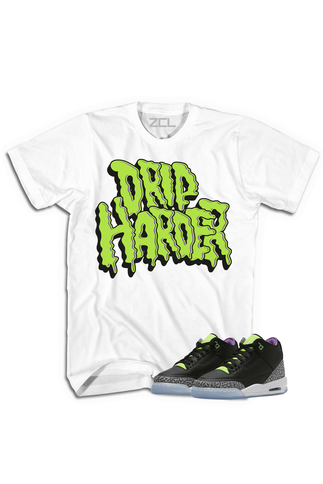 Air Jordan 3 GS "Drip Harder" Tee (Electric Green) - Zamage