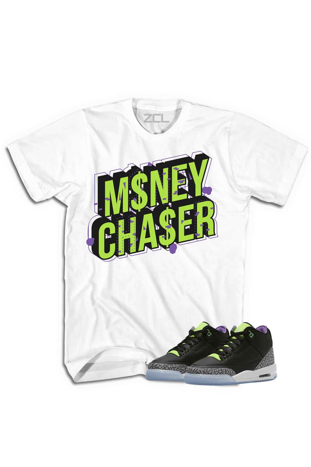 Air Jordan 3 GS "Money Chaser" Tee (Electric Green) - Zamage
