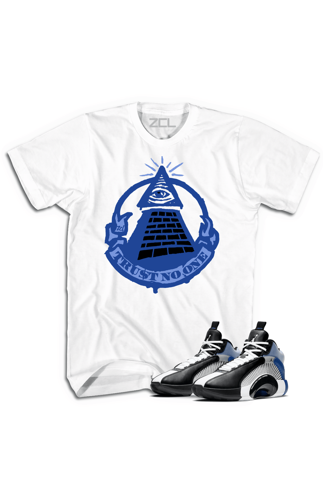 Air Jordan X Fragment "Trust No One" Tee (Sport Blue) - Zamage