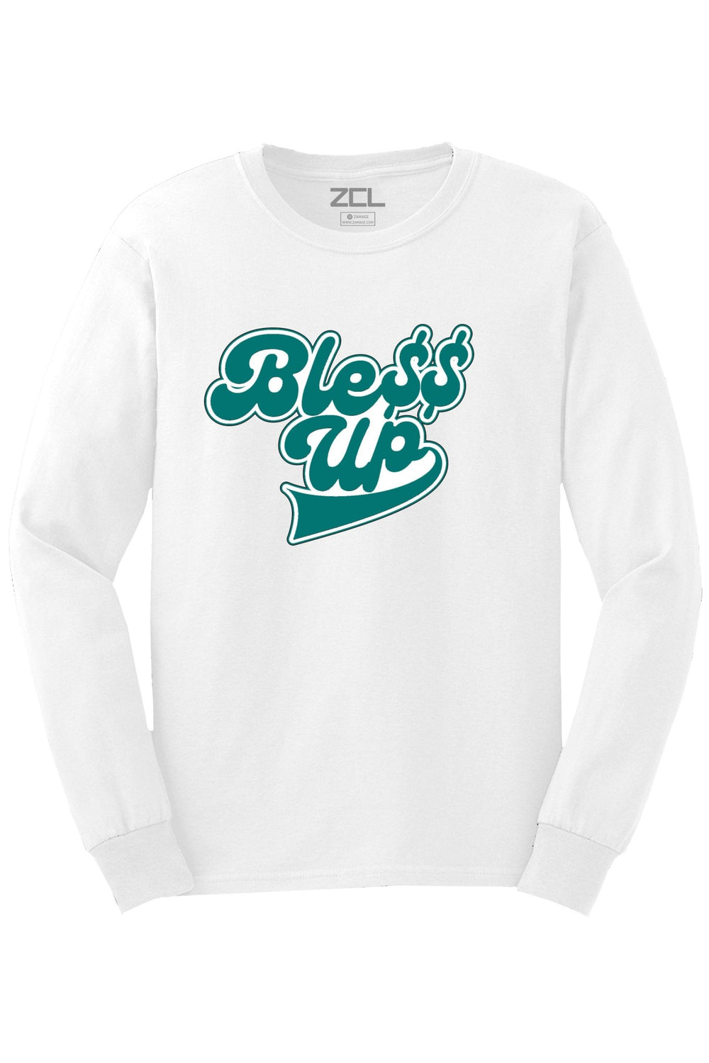 Bless Up Long Sleeve Tee (Teal - White Logo) - Zamage