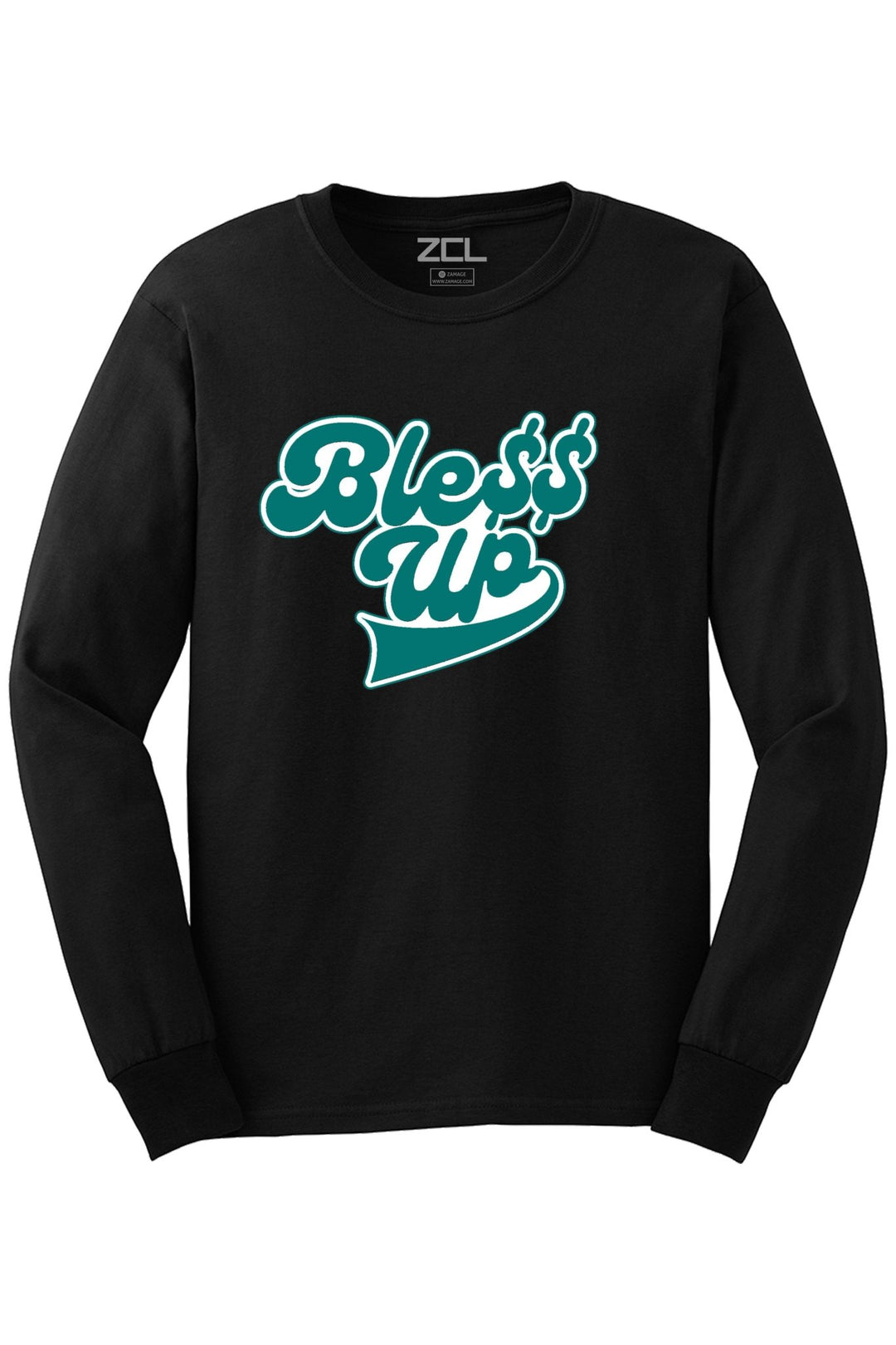 Bless Up Long Sleeve Tee (Teal - White Logo) - Zamage
