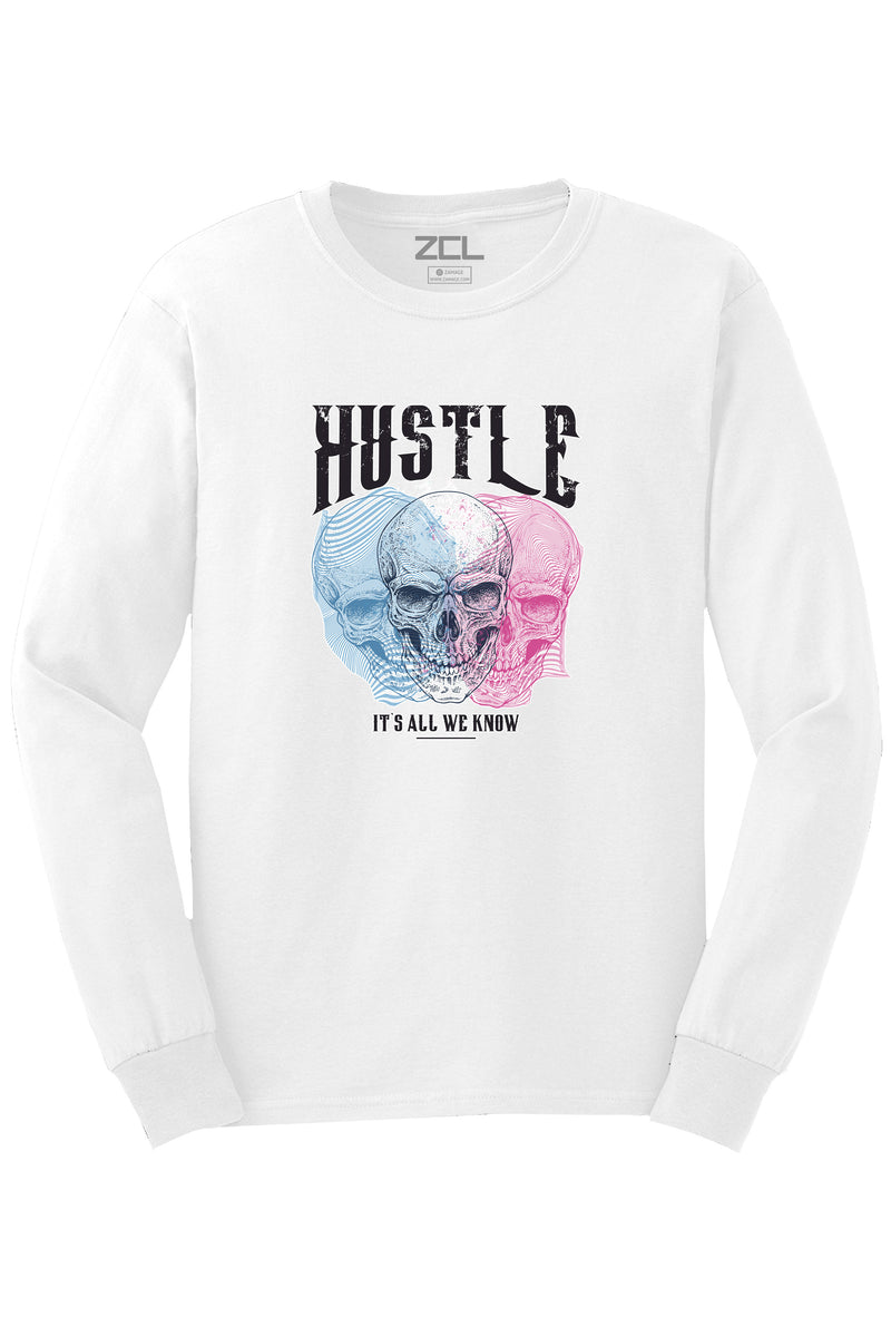 Hustle It's All We Know Long Sleeve Tee (Black Logo) - Zamage