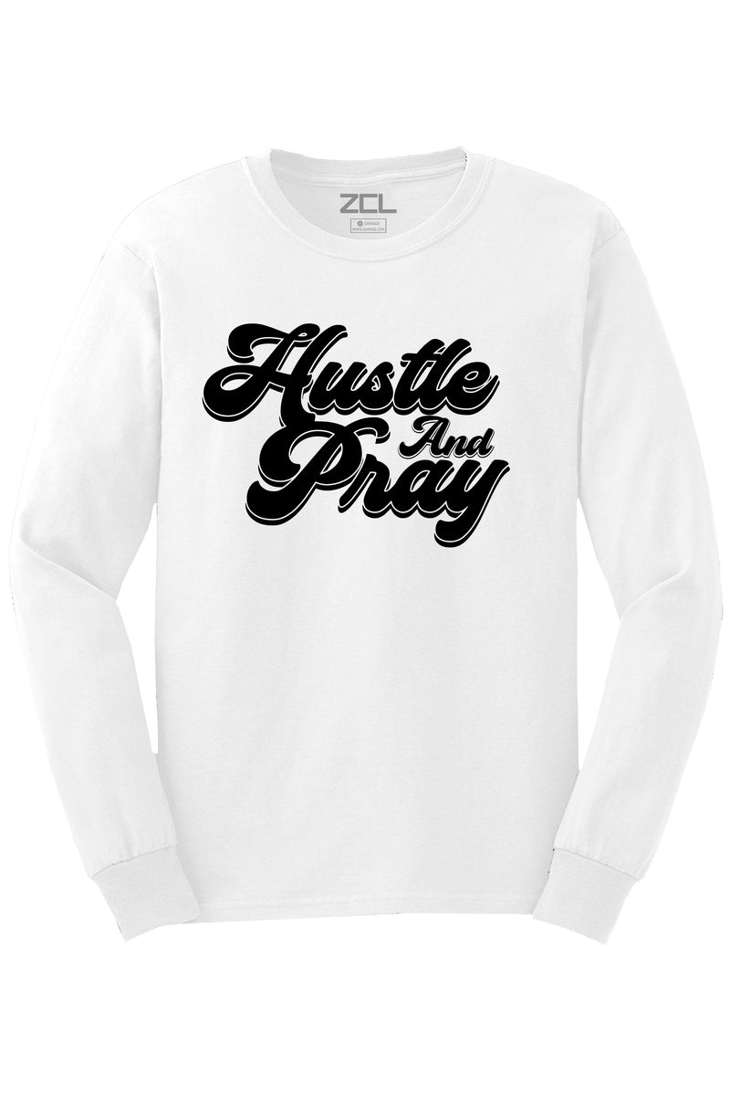 Hustle And Pray Long Sleeve Tee (Black Logo) - Zamage