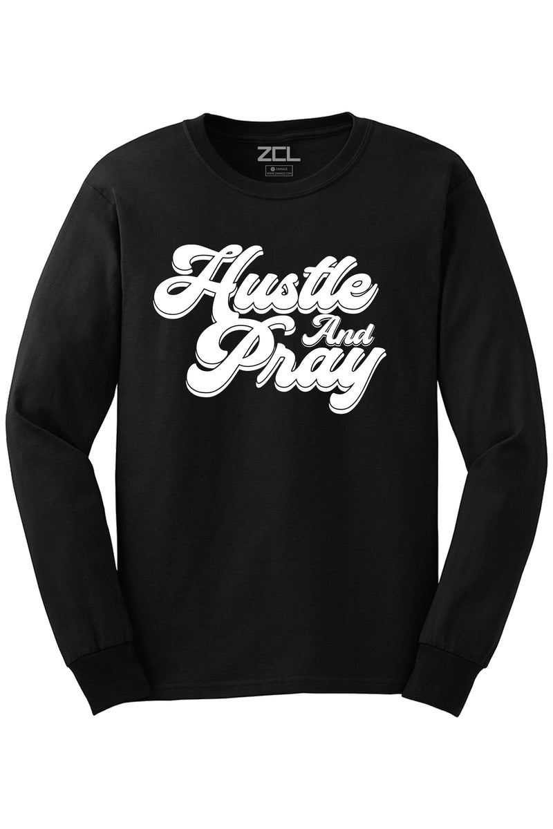 Hustle And Pray Long Sleeve Tee (White Logo) - Zamage