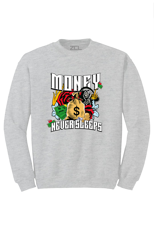 Money Never Sleeps Crewneck Sweatshirt (Multi Color Logo) - Zamage