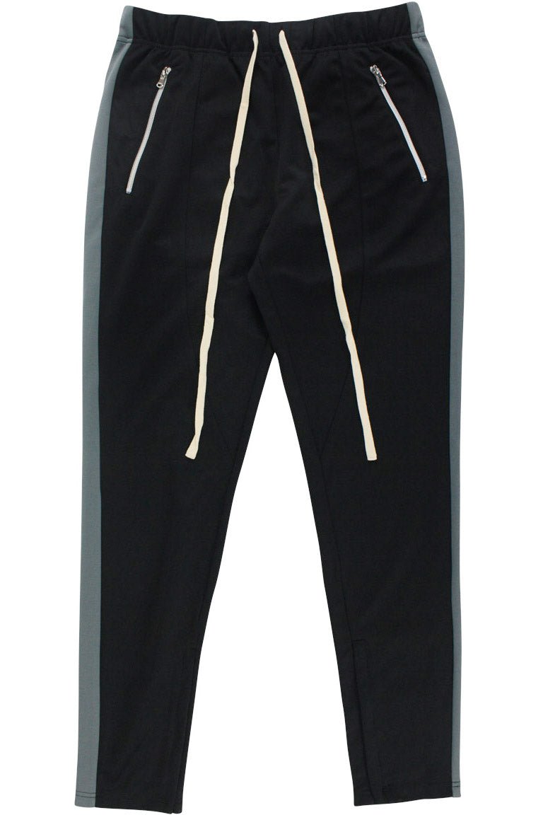 Premium Side Stripe Zip Pocket Track Pants (Black - Charcoal) - Zamage