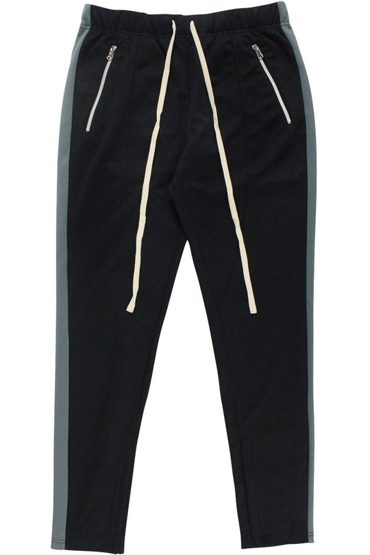 Premium Side Stripe Zip Pocket Track Pants (Black - Charcoal) - Zamage