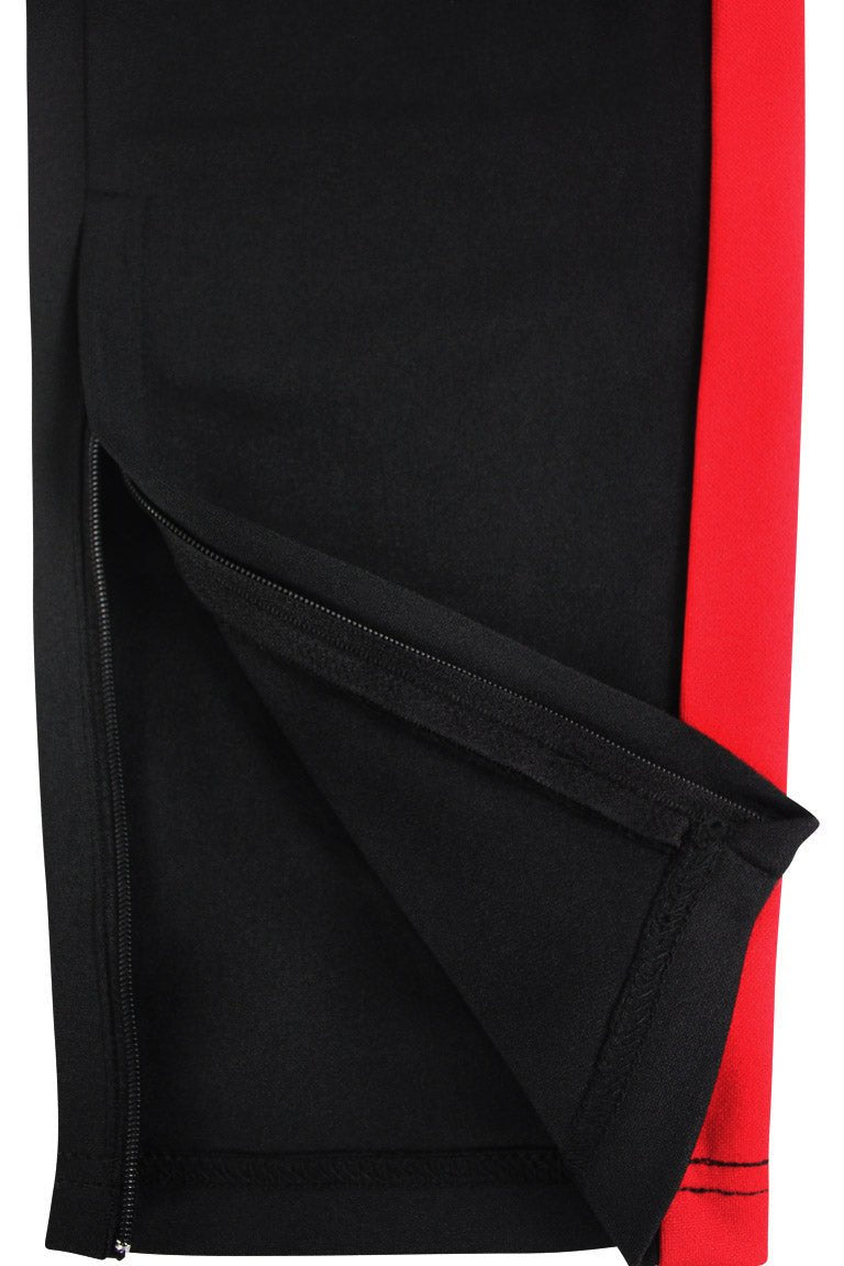 Premium Side Stripe Zip Pocket Track Pants (Black - Red) - Zamage
