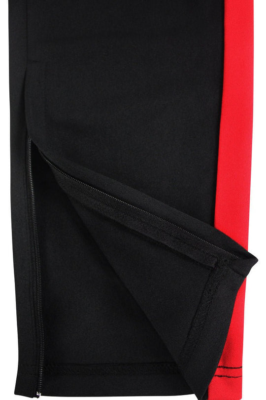 Premium Side Stripe Zip Pocket Track Pants (Black - Red) - Zamage