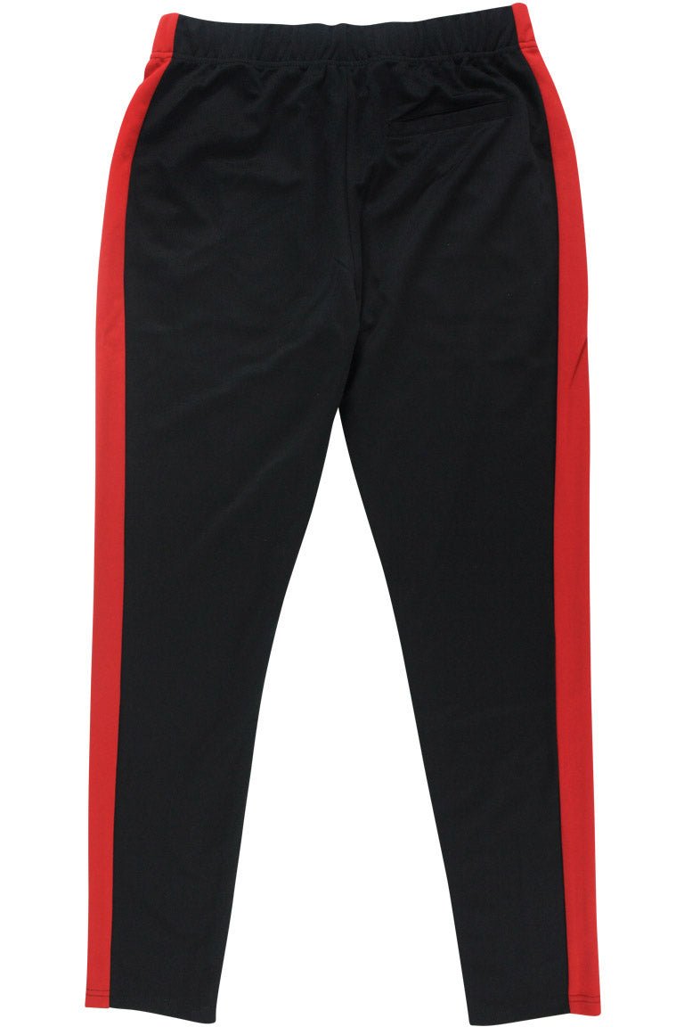 Premium Side Stripe Zip Pocket Track Pants (Black - Red) - Zamage
