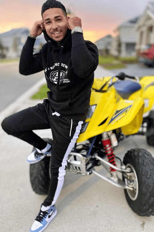 Premium Side Stripe Zip Pocket Track Pants (Black - White) - Zamage