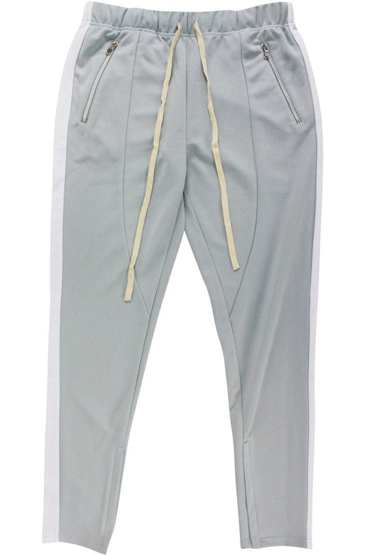 Premium Side Stripe Zip Pocket Track Pants (Grey - White) - Zamage
