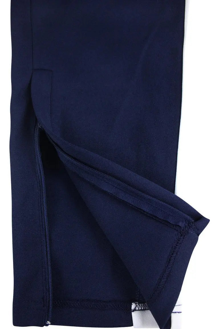 Premium Side Stripe Zip Pocket Track Pants (Navy-White) - Zamage