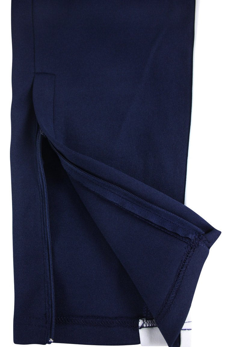 Premium Side Stripe Zip Pocket Track Pants (Navy - White) - Zamage