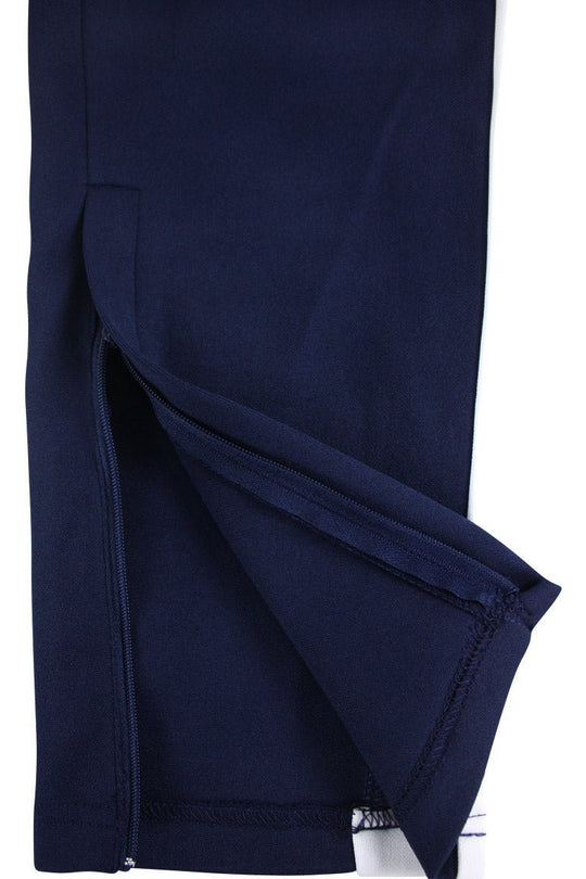Premium Side Stripe Zip Pocket Track Pants (Navy - White) - Zamage