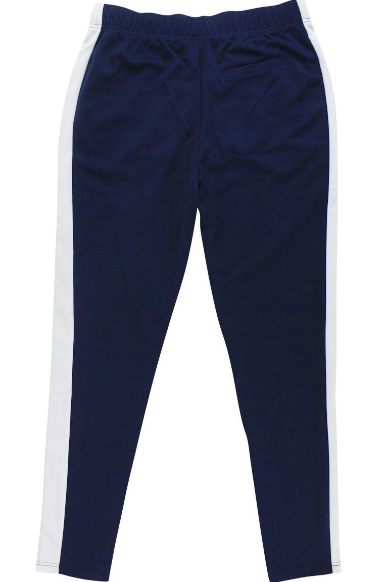 Premium Side Stripe Zip Pocket Track Pants (Navy - White) - Zamage