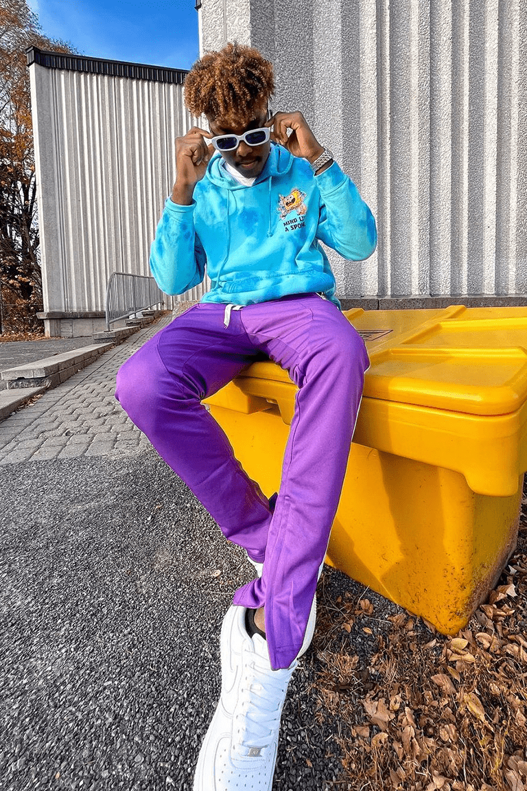 Premium Side Stripe Zip Pocket Track Pants (Purple - White) - Zamage