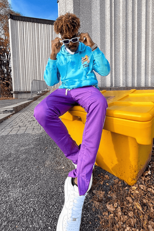 Premium Side Stripe Zip Pocket Track Pants (Purple - White) - Zamage