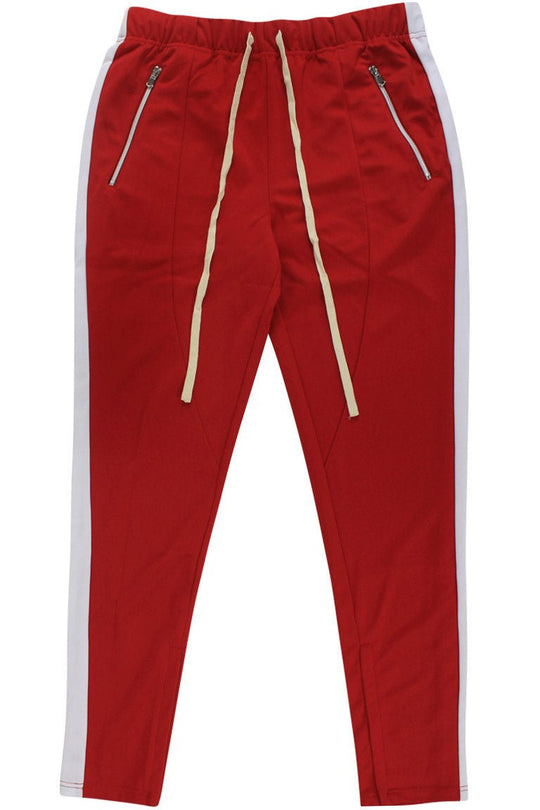 Premium Side Stripe Zip Pocket Track Pants (Red - White) - Zamage