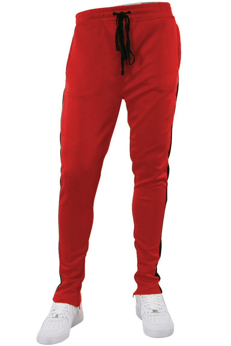 Solid One Stripe Track Pants Red - Black (100-401) - Zamage