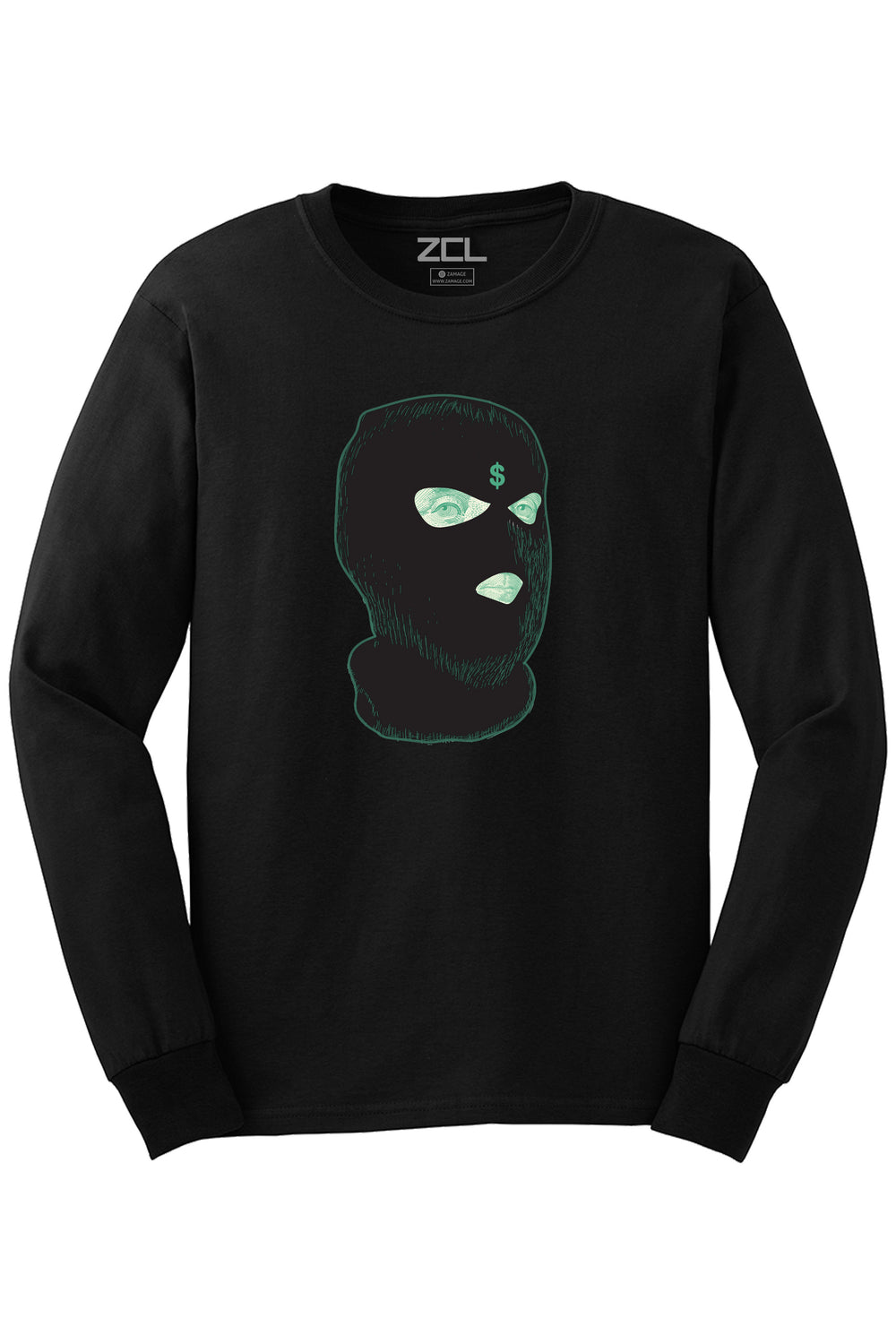 Ski Mask Money Long Sleeve Tee (Black Logo) - Zamage