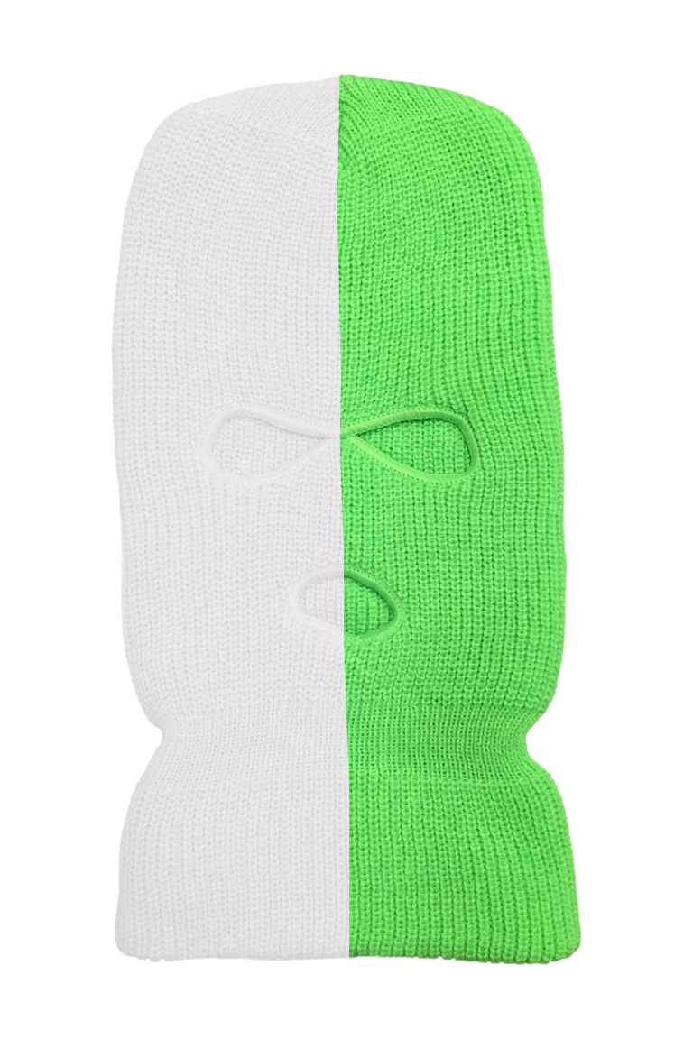 Split Face Ski Mask White-Neon Green (SFSM) - Zamage