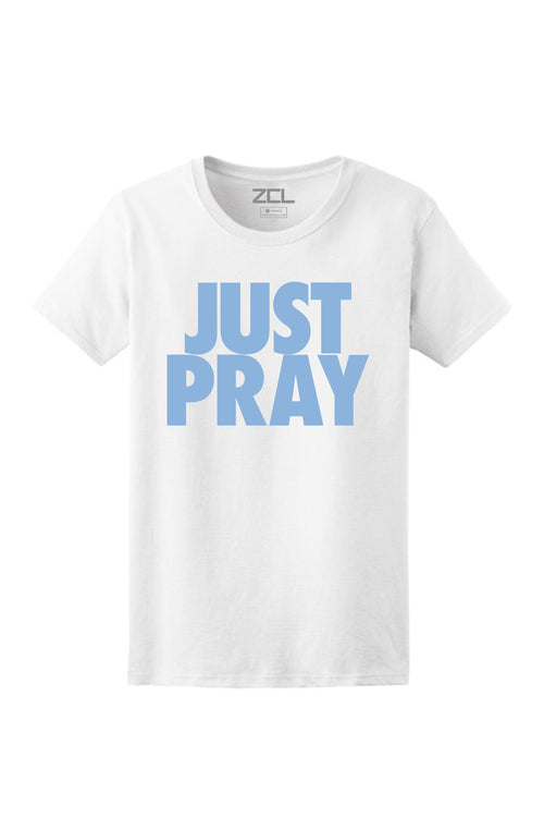 Women's Just Pray Tee (Powder Blue Logo) - Zamage