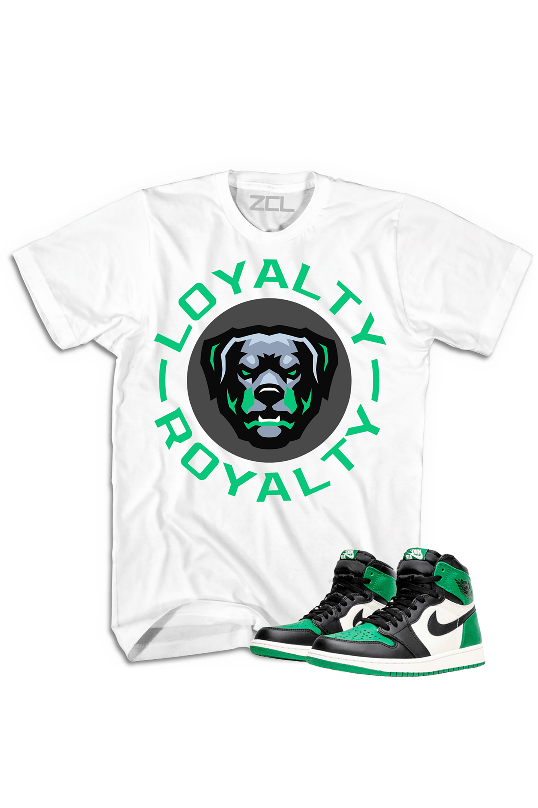 ZCL Loyalty - Royalty "Air Jordan Retro 1" HookUp Tee (White - Pine Green) - Zamage