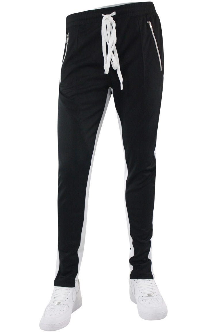 Zip Pocket Dual Stripe Track Pants (Black - White) - Zamage