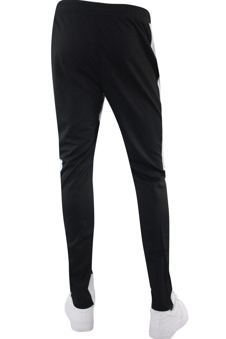 Zip Pocket Dual Stripe Track Pants (Black - White) - Zamage