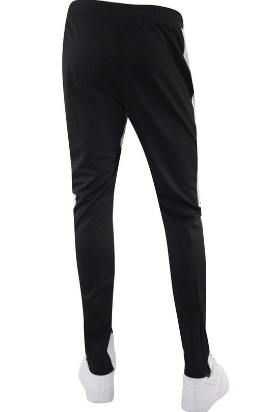 Zip Pocket Dual Stripe Track Pants (Black - White) - Zamage